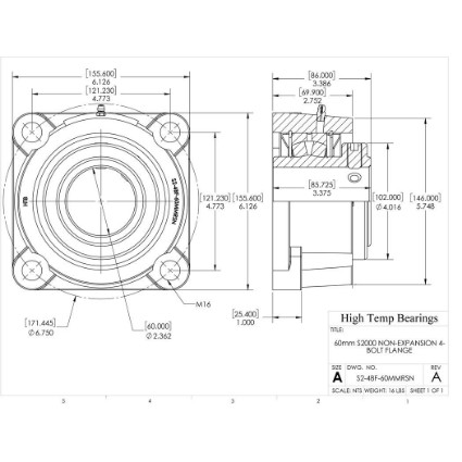 Heavy Duty S2000 4 Bolt Flange: 60mm S2000 Non Expansion 4 Bolt Flange ...