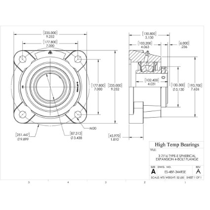 Picture of 3-7/16" Type E Expansion 4 Bolt Flange Heavy Duty Bearing