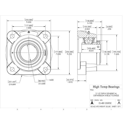 Picture of 3-1/2" Type E Expansion 4 Bolt Flange Heavy Duty Bearing