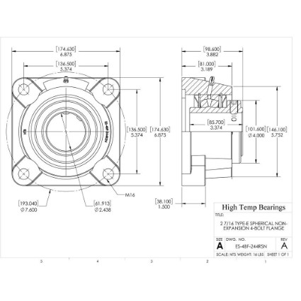 Picture of 2-7/16" Type E Non Expansion 4 Bolt Flange Heavy Duty Bearing