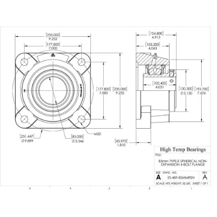 Picture of 85mm Type E Non Expansion 4 Bolt Flange Heavy Duty Bearing