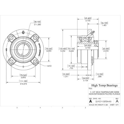Picture of 1-1/2" High Temperature S2000 Non Expansion Piloted Flange Heavy Duty Bearing