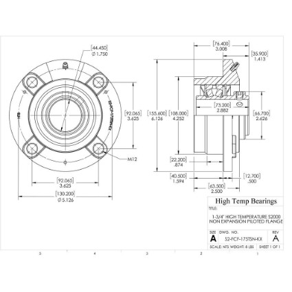 Picture of 1-3/4" High Temperature S2000 Non Expansion Piloted Flange Heavy Duty Bearing