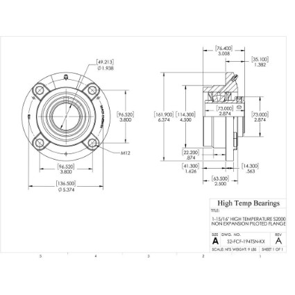 Picture of 1-15/16" High Temperature S2000 Non Expansion Piloted Flange Heavy Duty Bearing