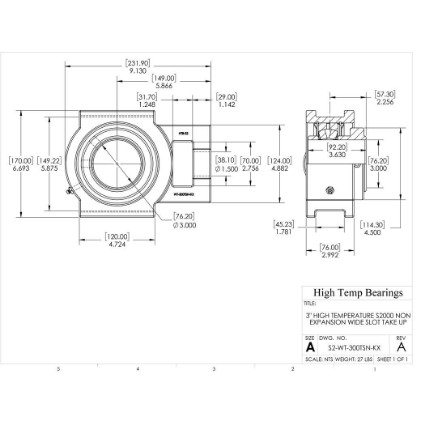 Picture of 3" High Temperature S2000 Non Expansion Wide Slot Take Up Heavy Duty Bearing