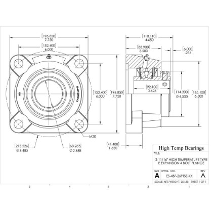 Picture of 2-11/16" High Temperature Type E Expansion 4 Bolt Flange Heavy Duty Bearing