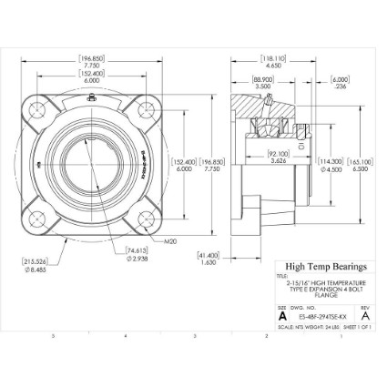 Picture of 2-15/16" High Temperature Type E Expansion 4 Bolt Flange Heavy Duty Bearing