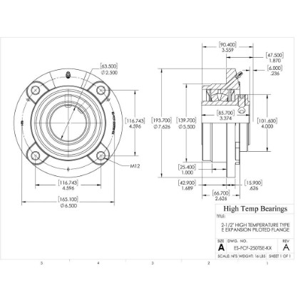 Picture of 2-1/2" High Temperature Type E Expansion Piloted Flange Heavy Duty Bearing