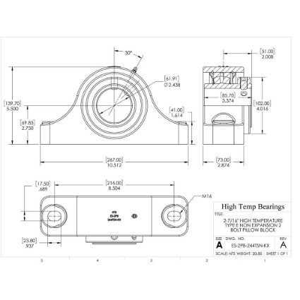 Picture of 2-7/16" High Temperature Type E Non Expansion 2 Bolt Pillow Block Heavy Duty Bearing