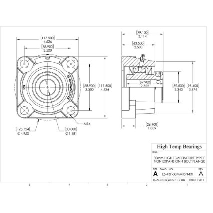Picture of 30mm High Temperature Type E Non Expansion 4 Bolt Flange Heavy Duty Bearing