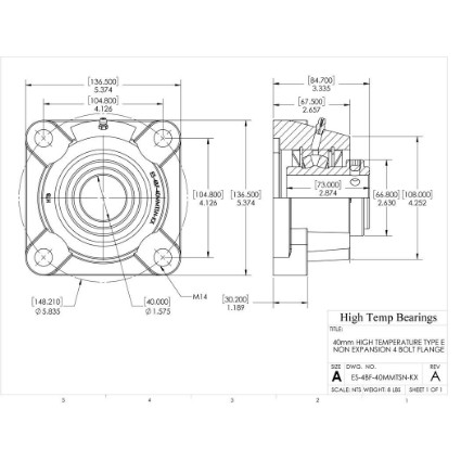 Picture of 40mm High Temperature Type E Non Expansion 4 Bolt Flange Heavy Duty Bearing