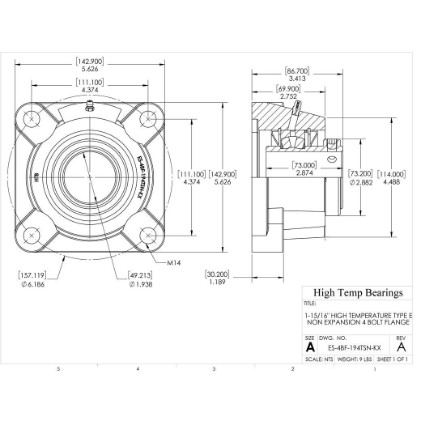 Picture of 1-15/16" High Temperature Type E Non Expansion 4 Bolt Flange Heavy Duty Bearing