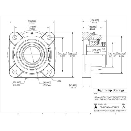 Picture of 85mm High Temperature Type E Non Expansion 4 Bolt Flange Heavy Duty Bearing