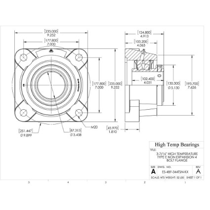 Picture of 3-7/16" High Temperature Type E Non Expansion 4 Bolt Flange Heavy Duty Bearing