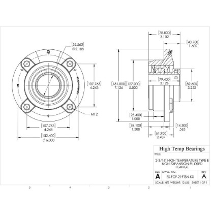 Picture of 2-3/16" High Temperature Type E Non Expansion Piloted Flange Heavy Duty Bearing