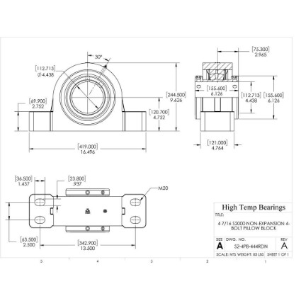 Picture of 4-7/16" S2000 Double Locking Non-Expansion 4 Bolt Pillow Block Heavy Duty Bearing